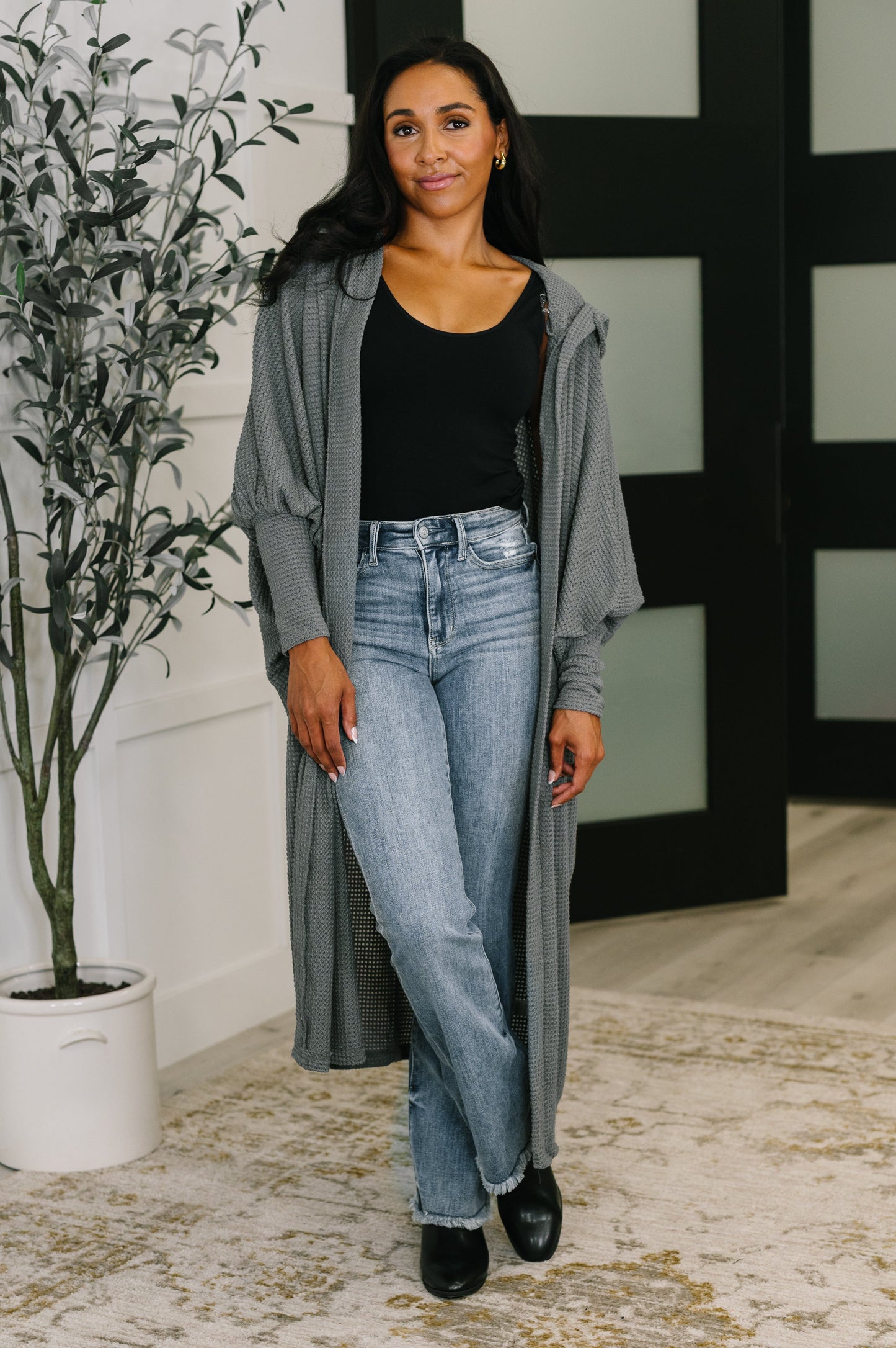 Pamper Travel Hooded Cardigan in Charcoal